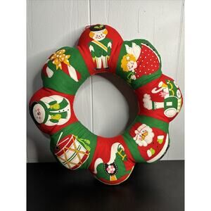 Vintage Cloth Christmas Wreath Stuffed Holiday Fabric Hand-Stitched CUT & SEW